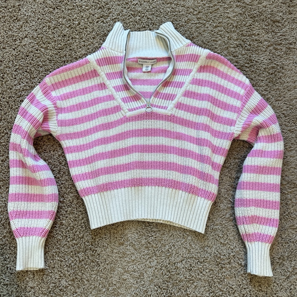 Sincerely Jules Pink and White Striped Turtleneck Sweater